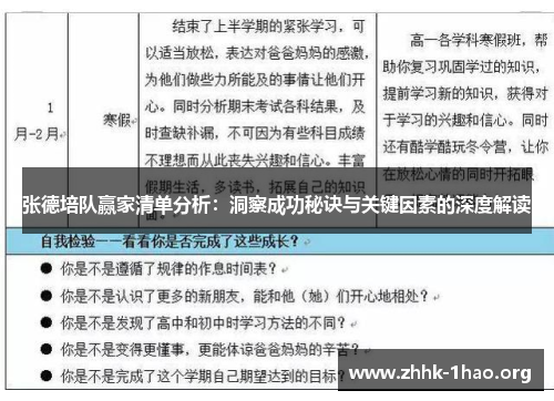 张德培队赢家清单分析：洞察成功秘诀与关键因素的深度解读
